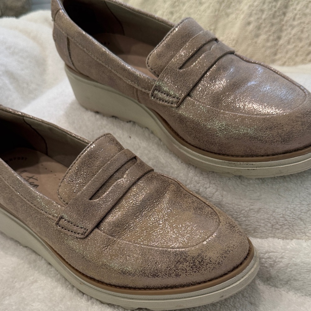 Clarks Women's Shimmering Loafers in Metallic Tan